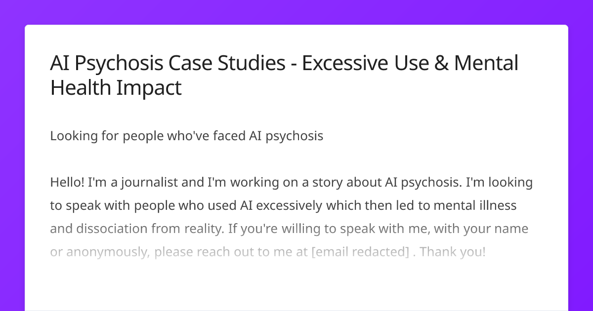 AI Psychosis Case Studies - Excessive Use & Mental Health Impact ...
