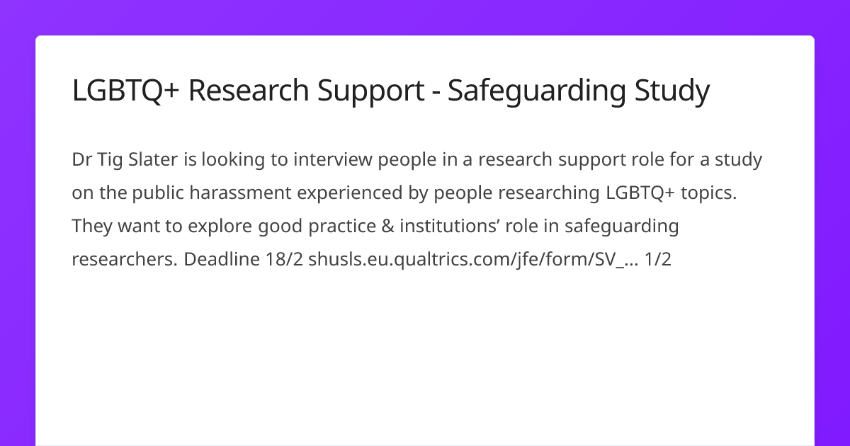 LGBTQ+ Research Support - Safeguarding Study | Journo Request