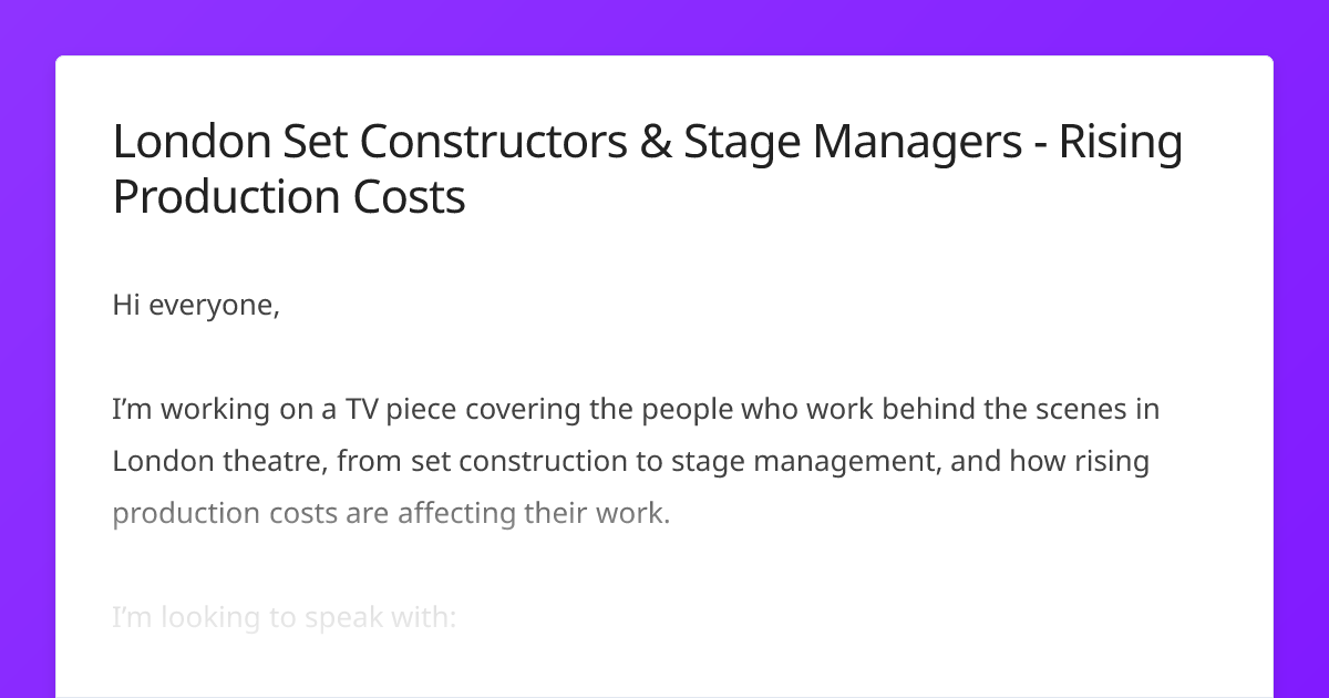 London Set Constructors & Stage Managers - Rising Production Costs ...
